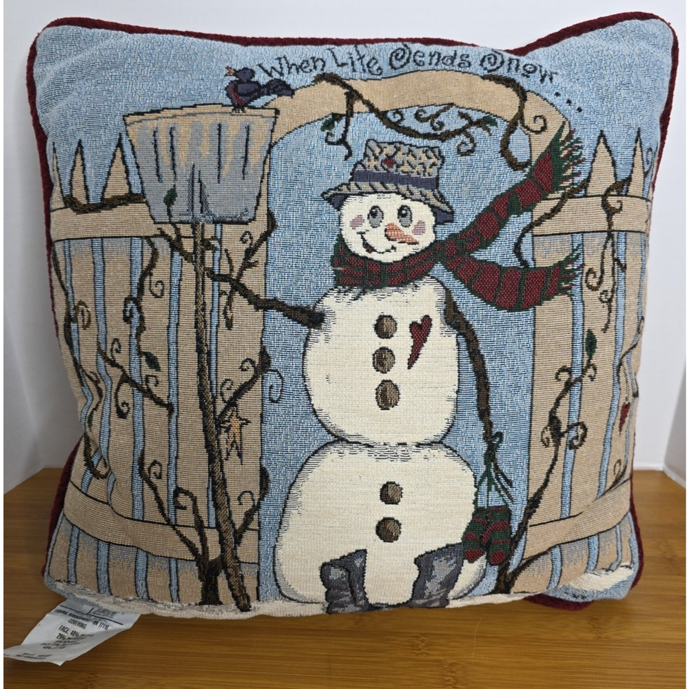Christmas Tapestry Pillow Decor Snowman 16” X 16” Snowman Gus Swetner 1966
